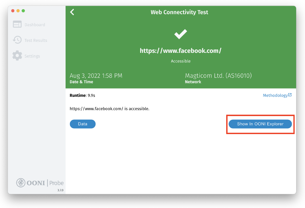 Show in OONI Explorer button Show in OONI Explorer button